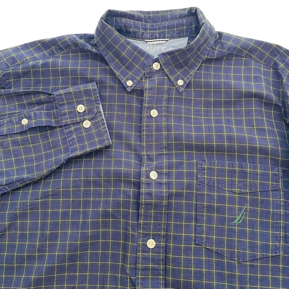 Nautica Mens Vintage Wear Authentic Clothing Plaid Long Sleeve Button Down Shirt